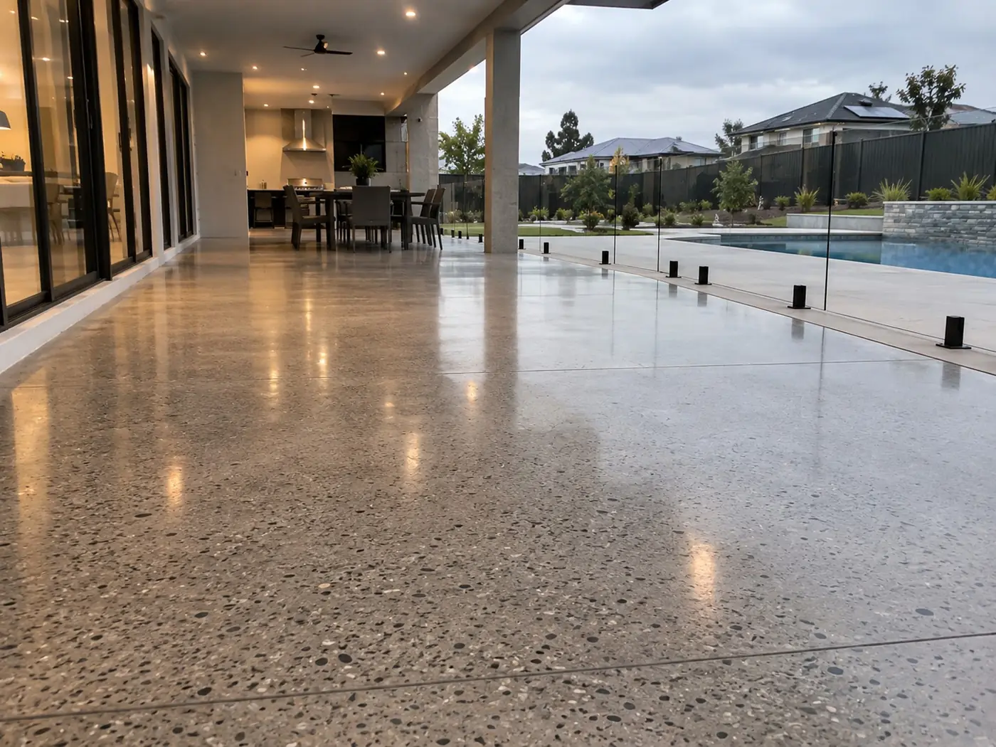 Polished concrete living room floor in a Wollongong house