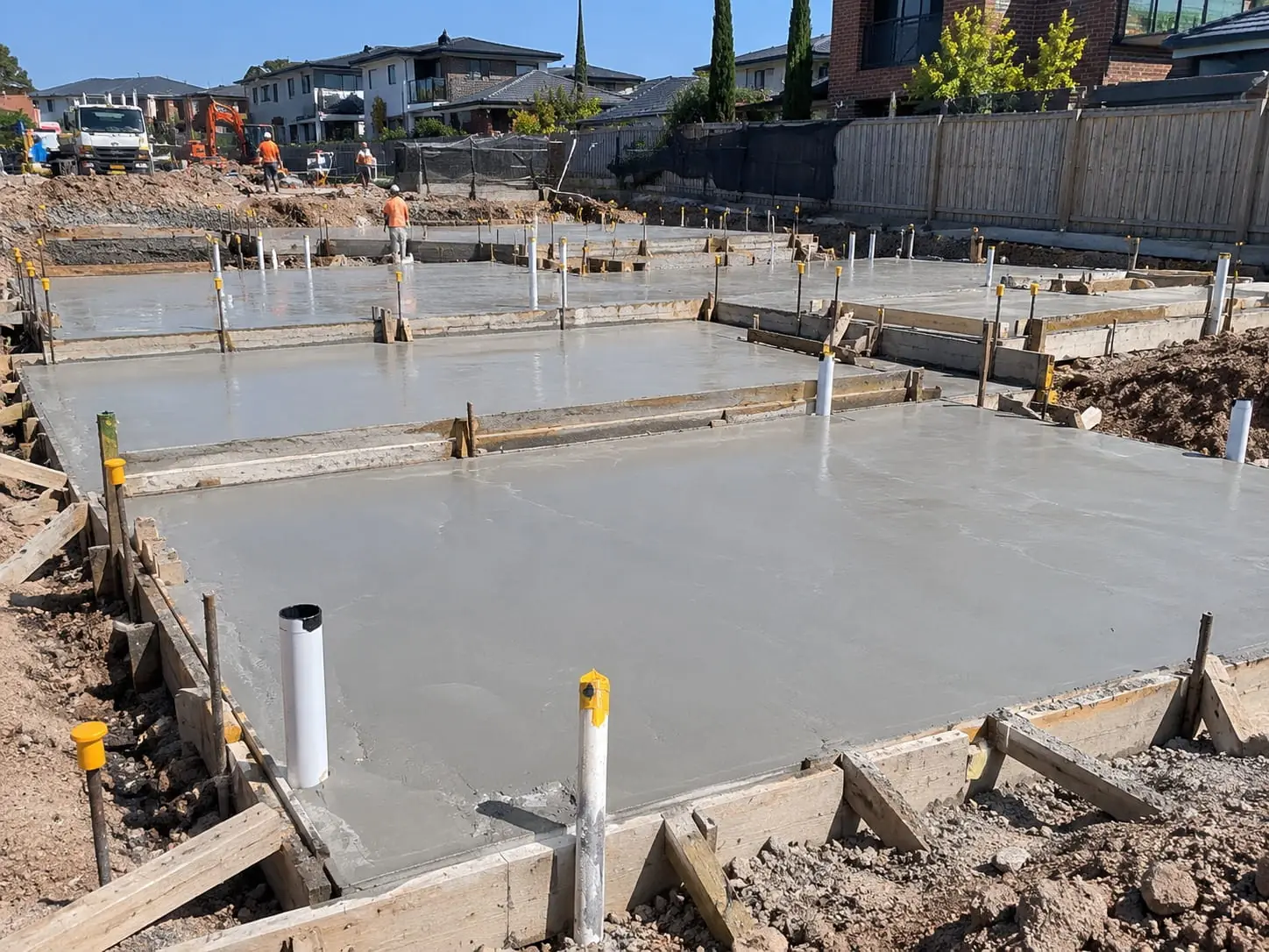 Concrete slab work underway on a Wollongong residential site