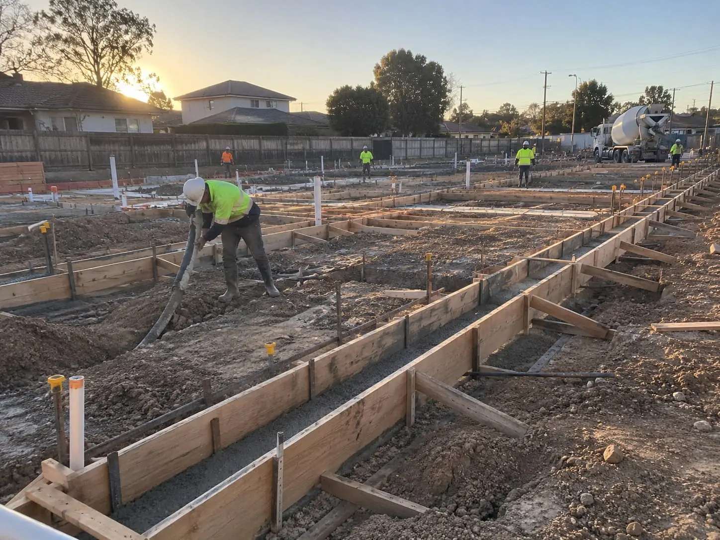 Strip footing trenches with timber formwork on a Wollongong building site