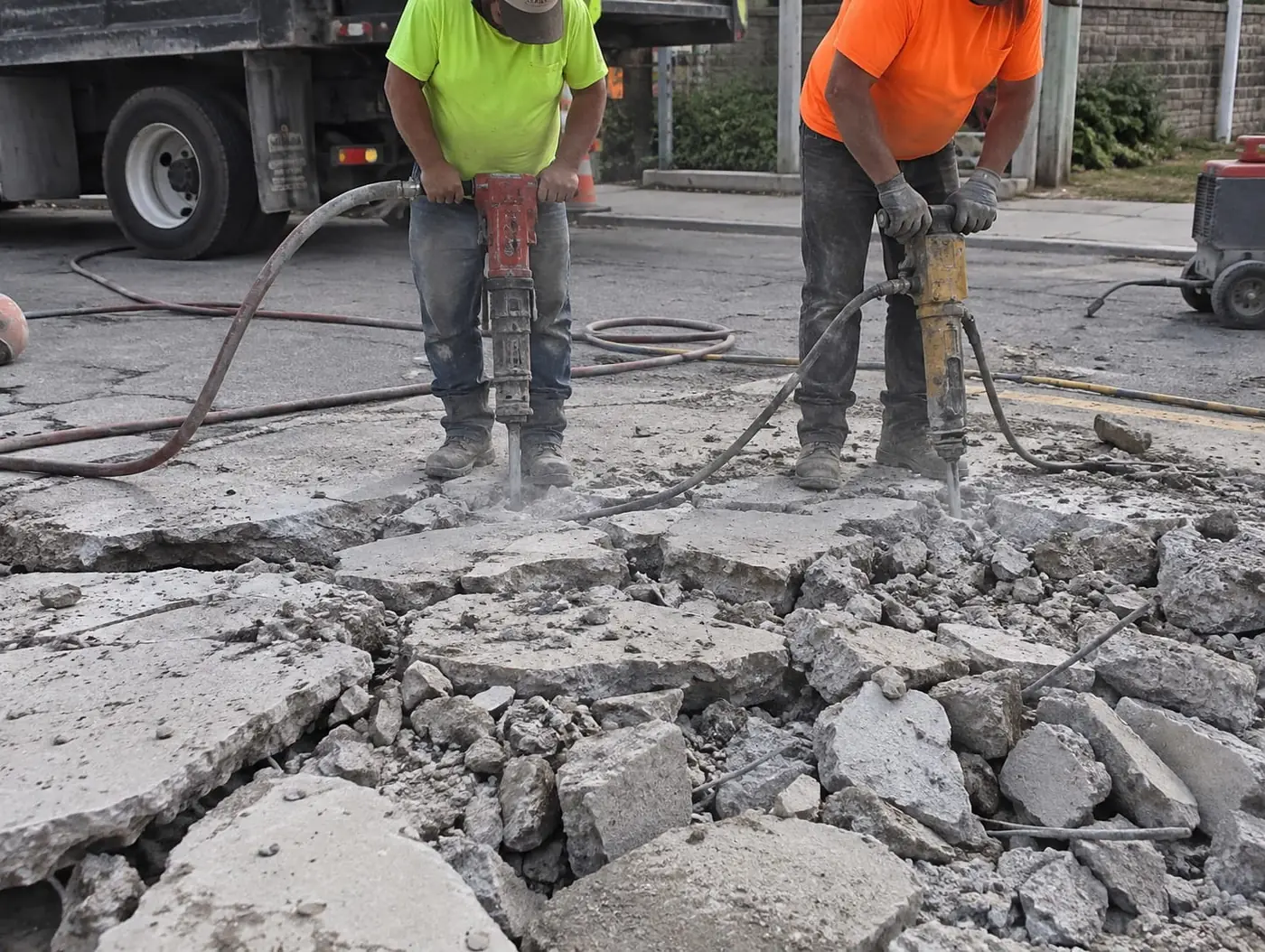 Broken concrete slab being lifted out of a Wollongong backyard